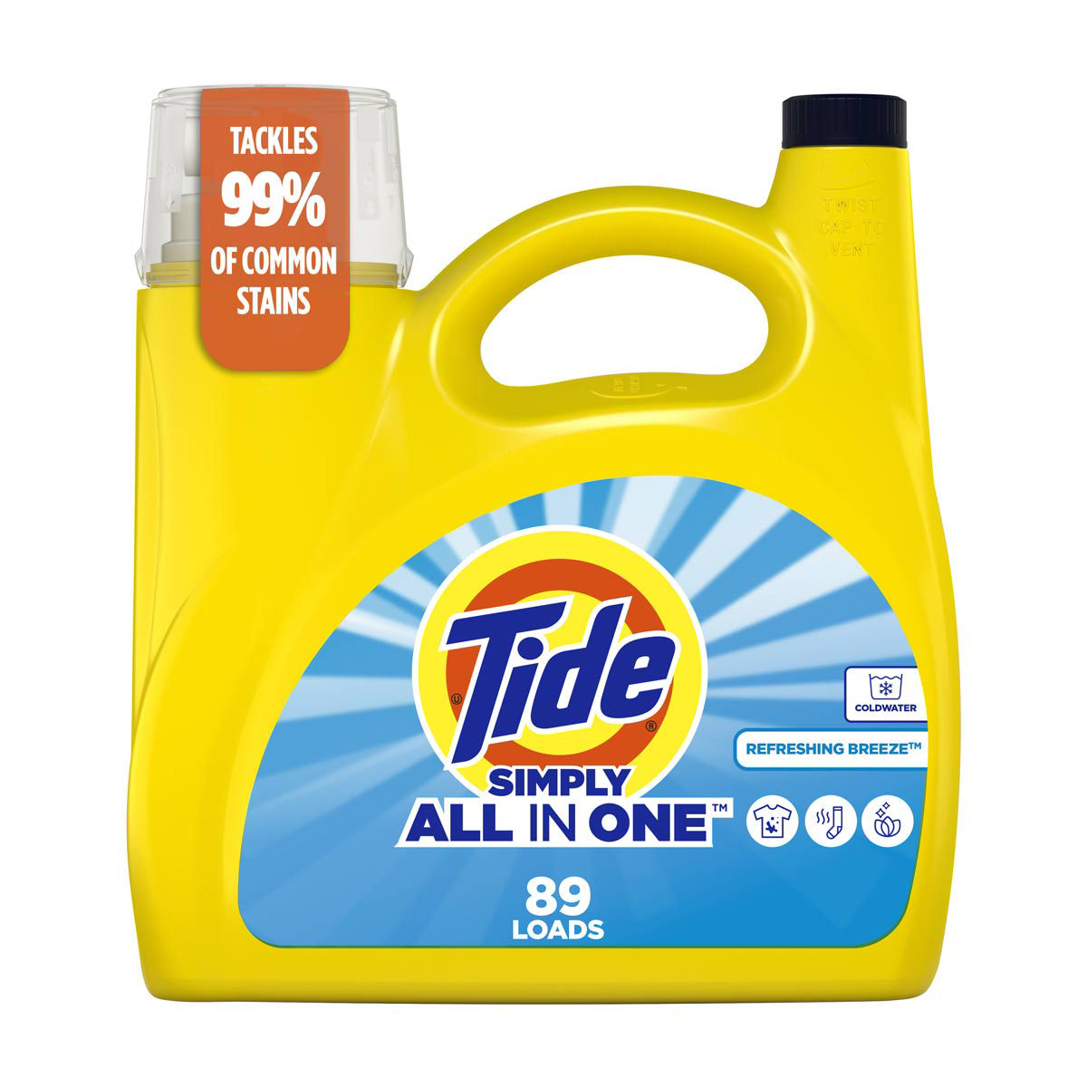 Tide Simply All-In-One Liquid Laundry Detergent, Refreshing Breeze Scent, 89 Loads, 117 fl oz