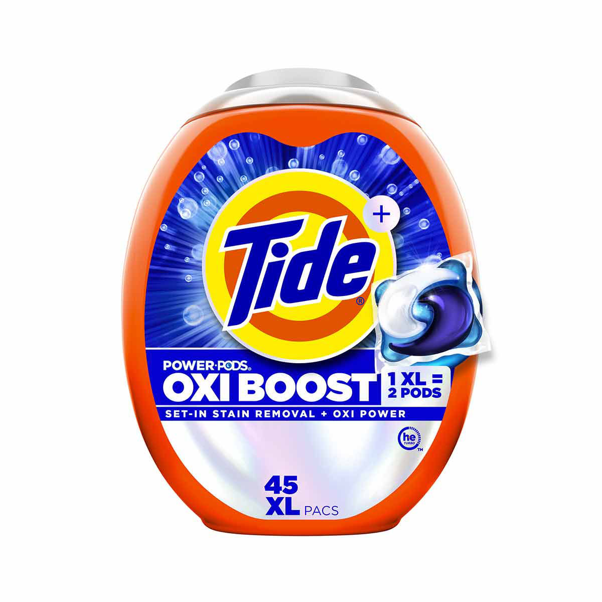 Tide Oxi Boost Power PODS Laundry Detergent Pacs, 45 Count, Set-In Stain Removal + Oxi Power, laundry soap detergent pacs