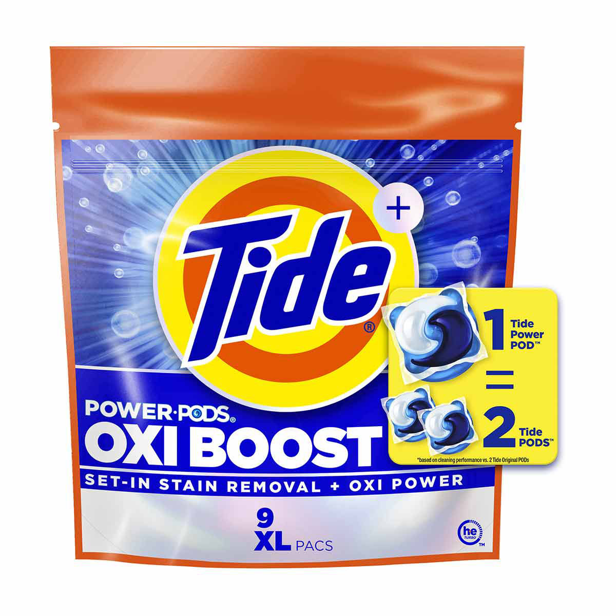 Tide Oxi Boost Power PODS Laundry Detergent Pacs, 9 Count, Set-In Stain Removal + Oxi Power, laundry soap detergent pacs