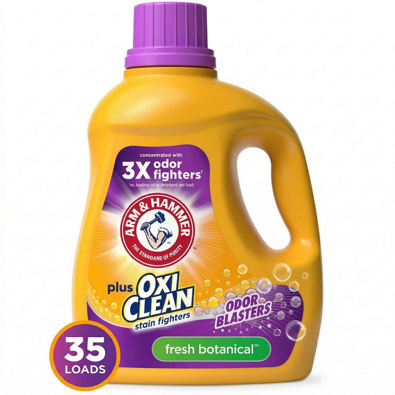 ARM & HAMMER Plus OxiClean with Odor Blasters Liquid Laundry Detergent, Laundry Odor Remover, Attacks Stains, Fresh Botanical Scent, 35 Loads, 45.5 Fl Oz