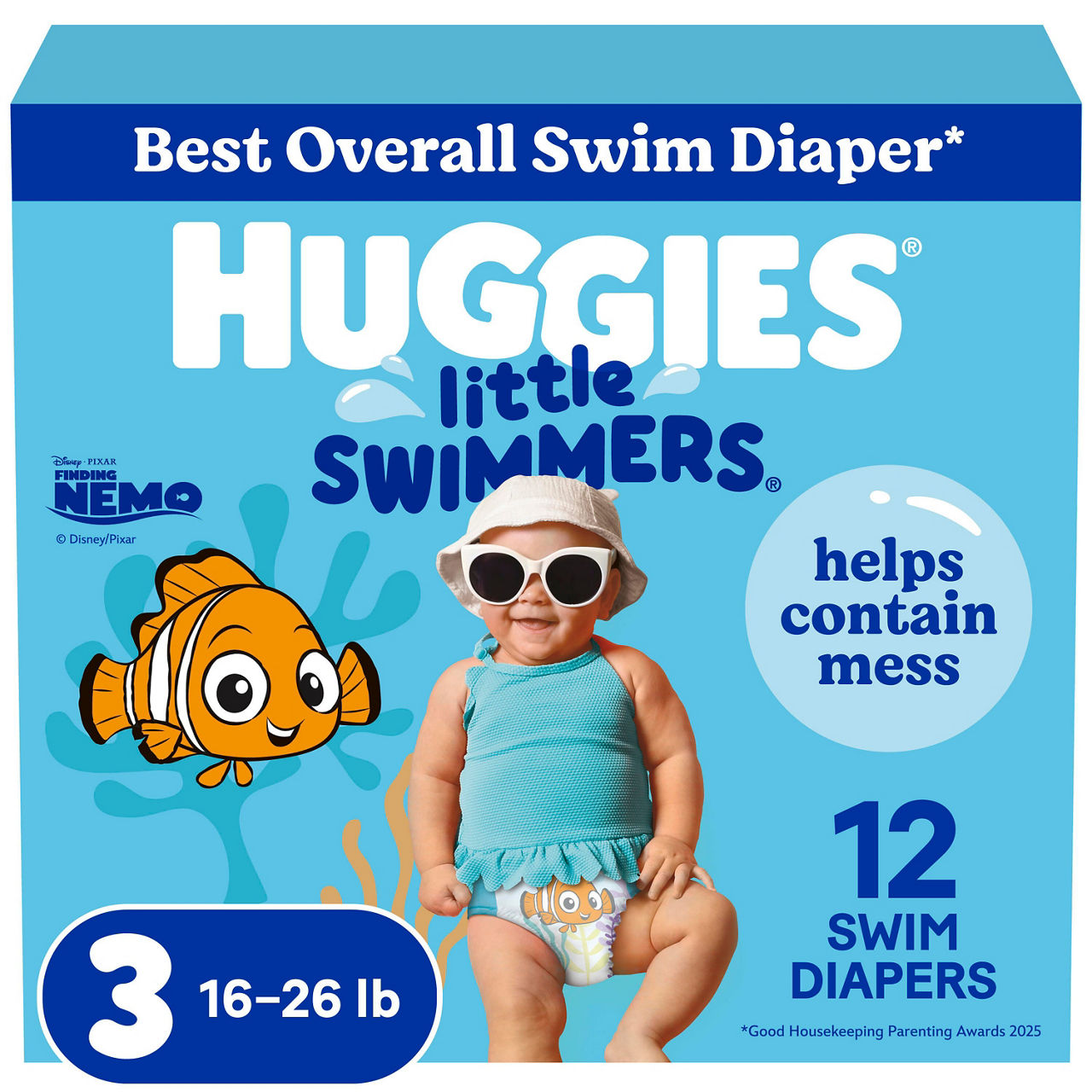 Huggies Little Swimmers Disposable Swim Diapers, Size 3 (16-26 lbs), 12 Ct
