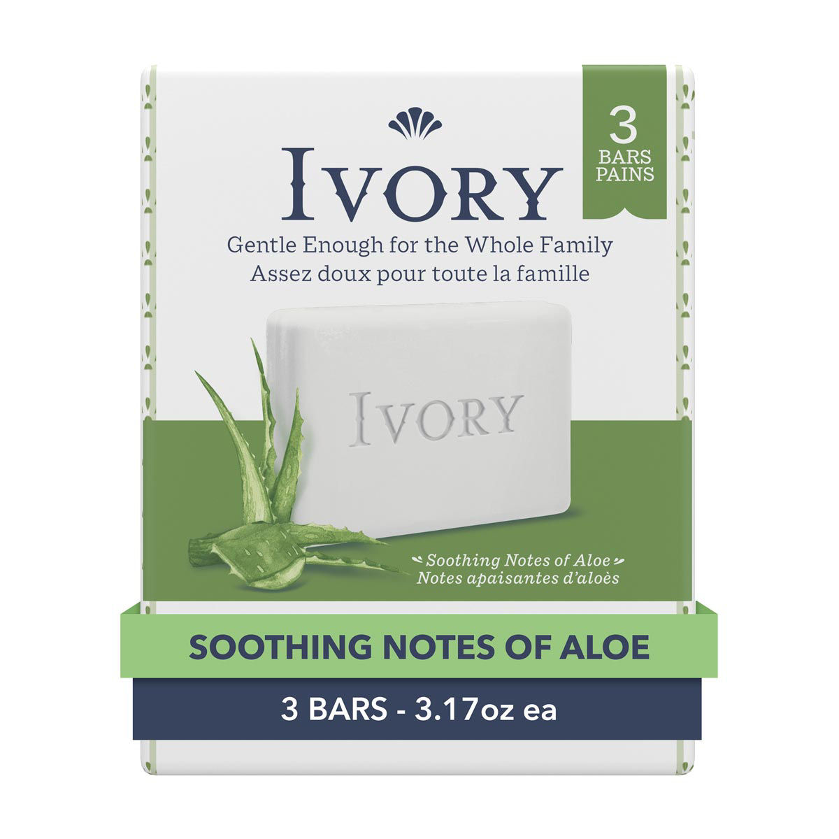 Ivory Gentle Bar Soap Soothing Notes of Aloe 3.17 oz., 3 Count