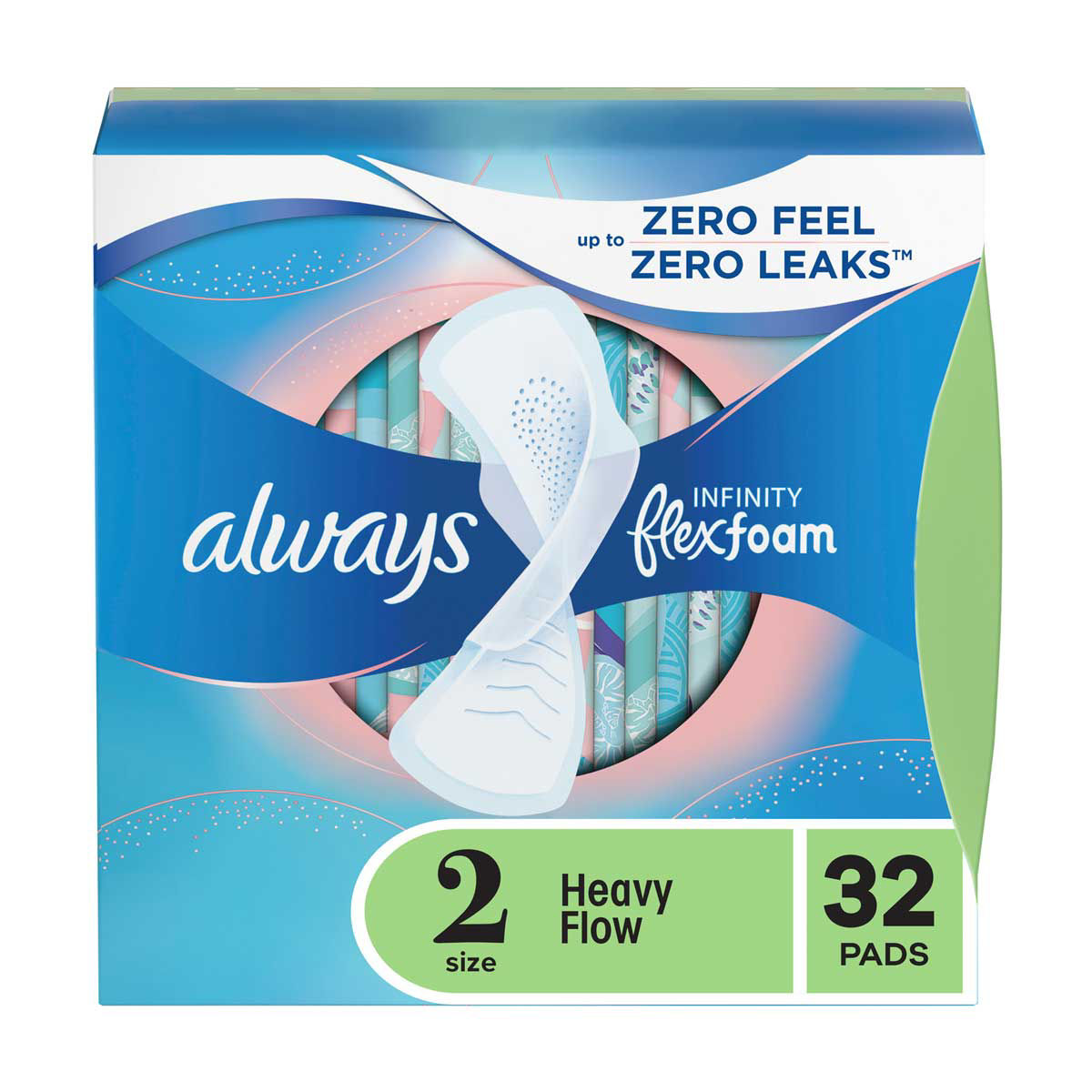 Always Infinity FlexFoam Pads with Wings, Size 2 Heavy Flow, 32 ct