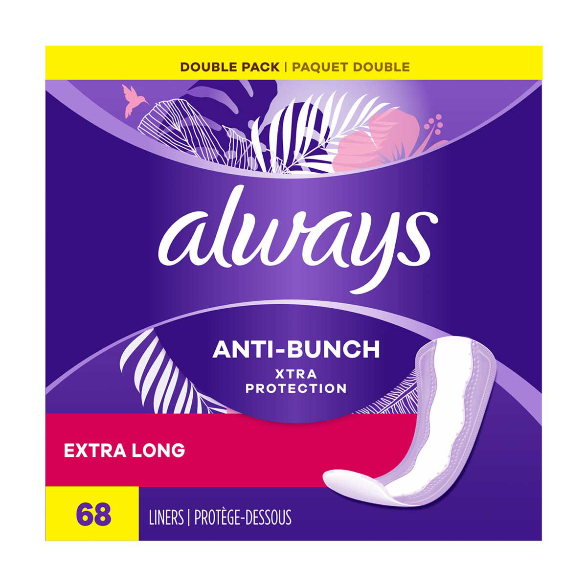 Always Anti-Bunch Xtra Protection Daily Liners, Extra Long, 68 ct