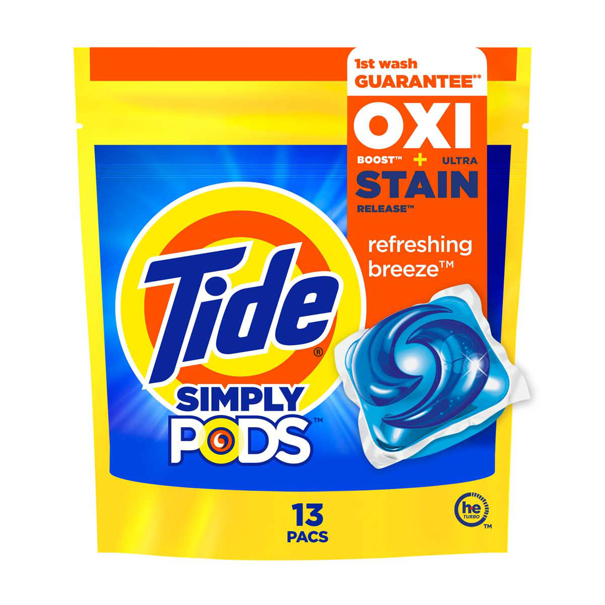 Tide Simply PODS Oxi + Ultra Stain Release Liquid Laundry Detergent Pacs, Refreshing Breeze, 13 count