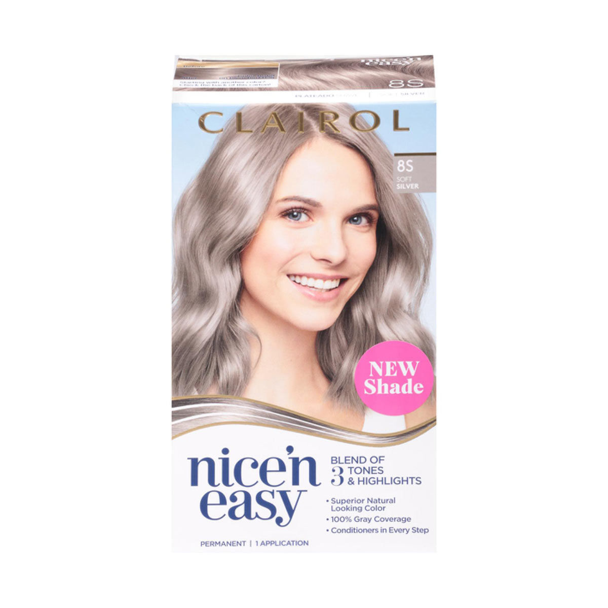 Clairol Nice'n Easy Permanent Hair Color Kit, 8S Soft Silver