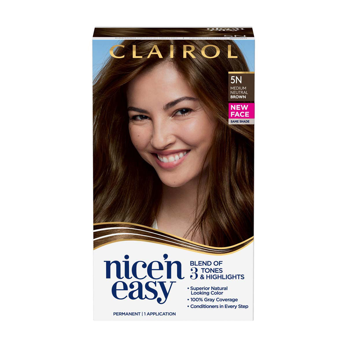 Clairol Nice'n Easy Permanent Hair Color Kit, 5N Med Ntrl Brown
