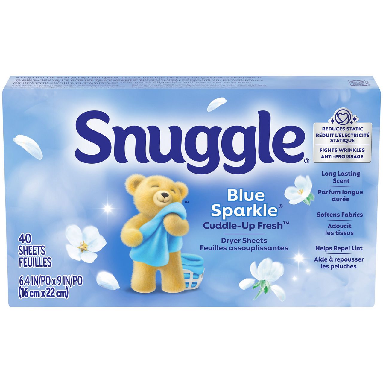 Snuggle Fabric Softener Dryer Sheets, Blue Sparkle, 40 Count