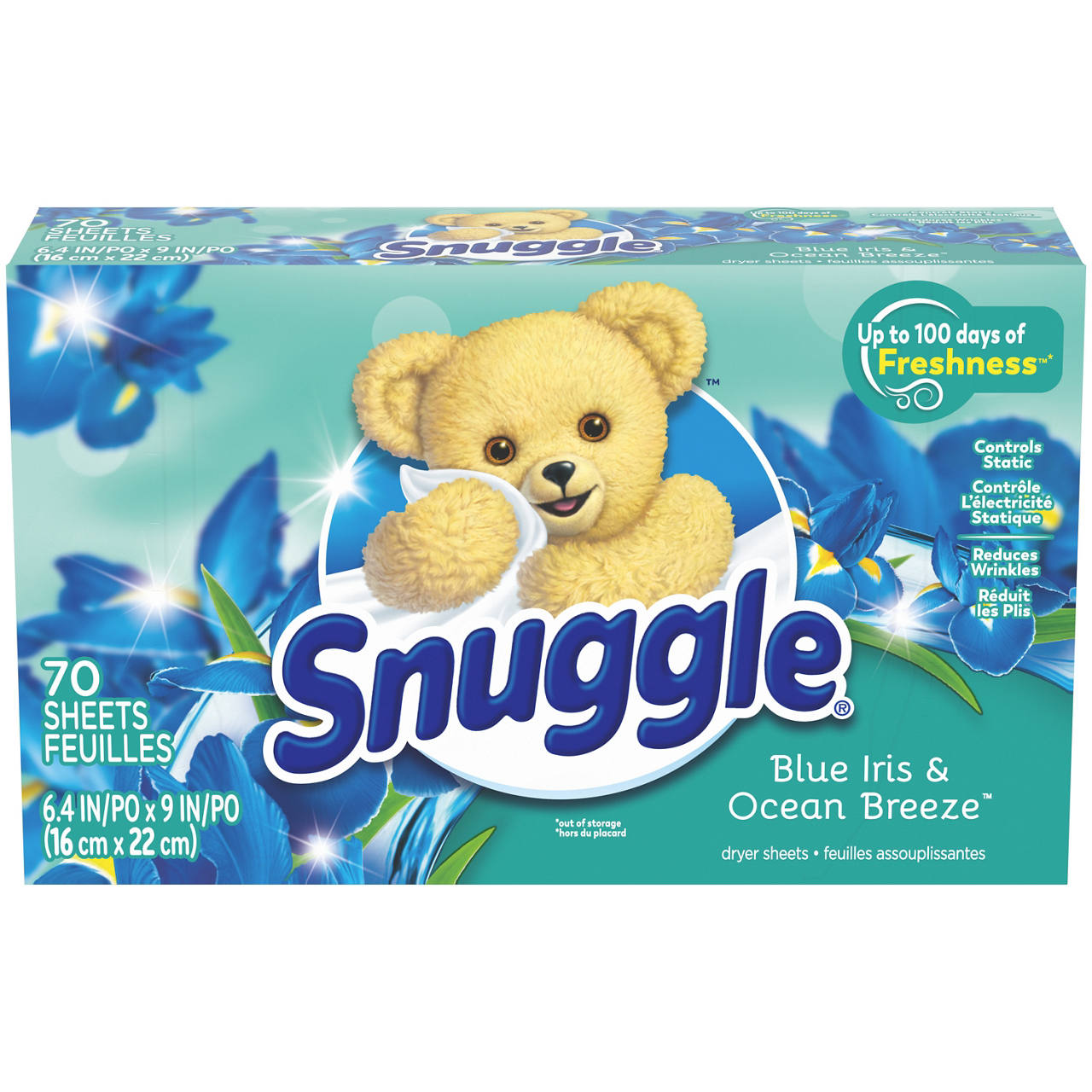 Snuggle Fabric Softener Dryer Sheets, Blue Iris & Ocean Breeze, 70 Count