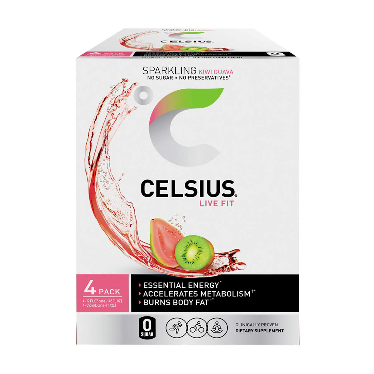 Celsius Energy Drink Sparkling Kiwi Guava 12 Fl Oz 4 Count