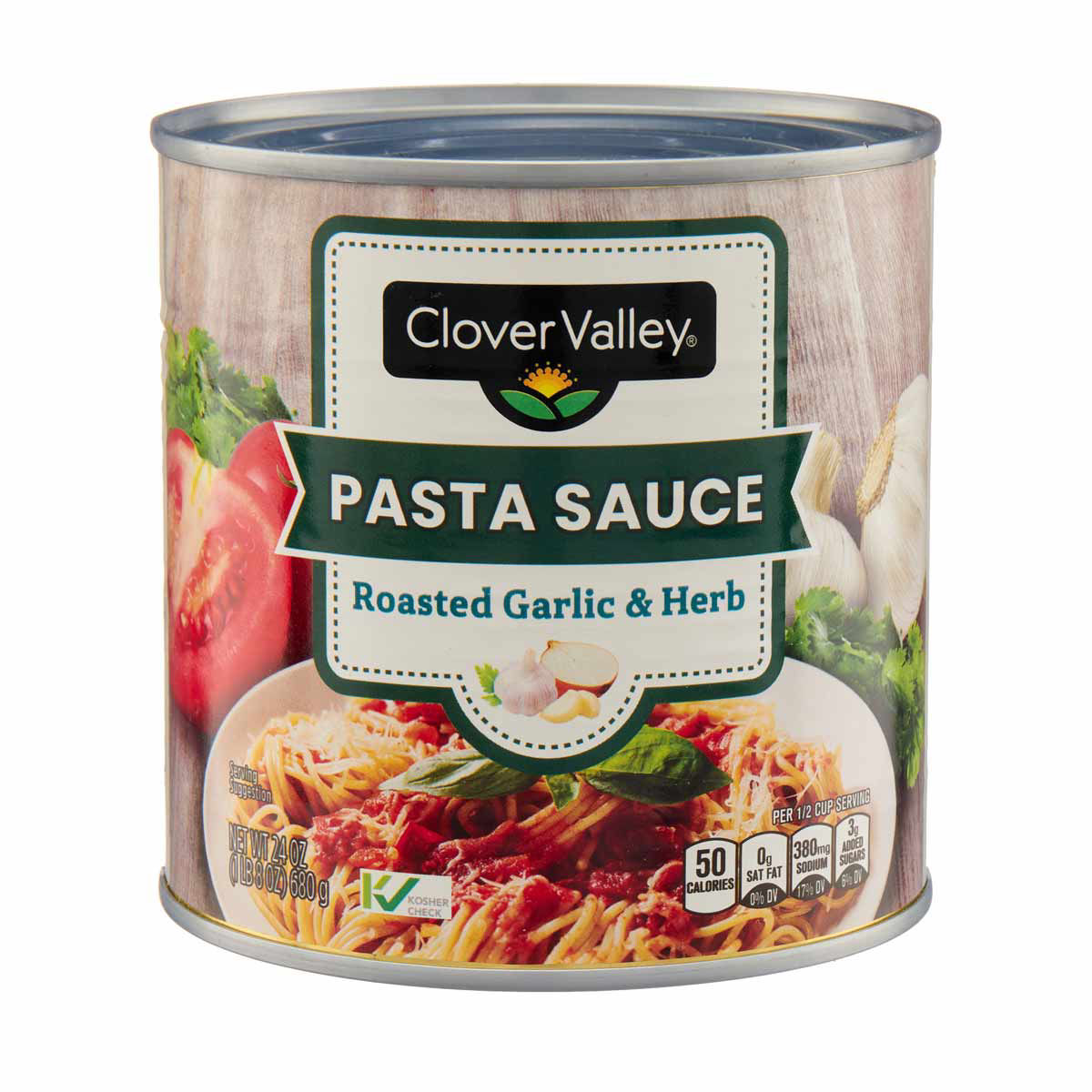 Clover Valley Flavored Pasta Sauce, Roasted Garlic Herb, 24 oz